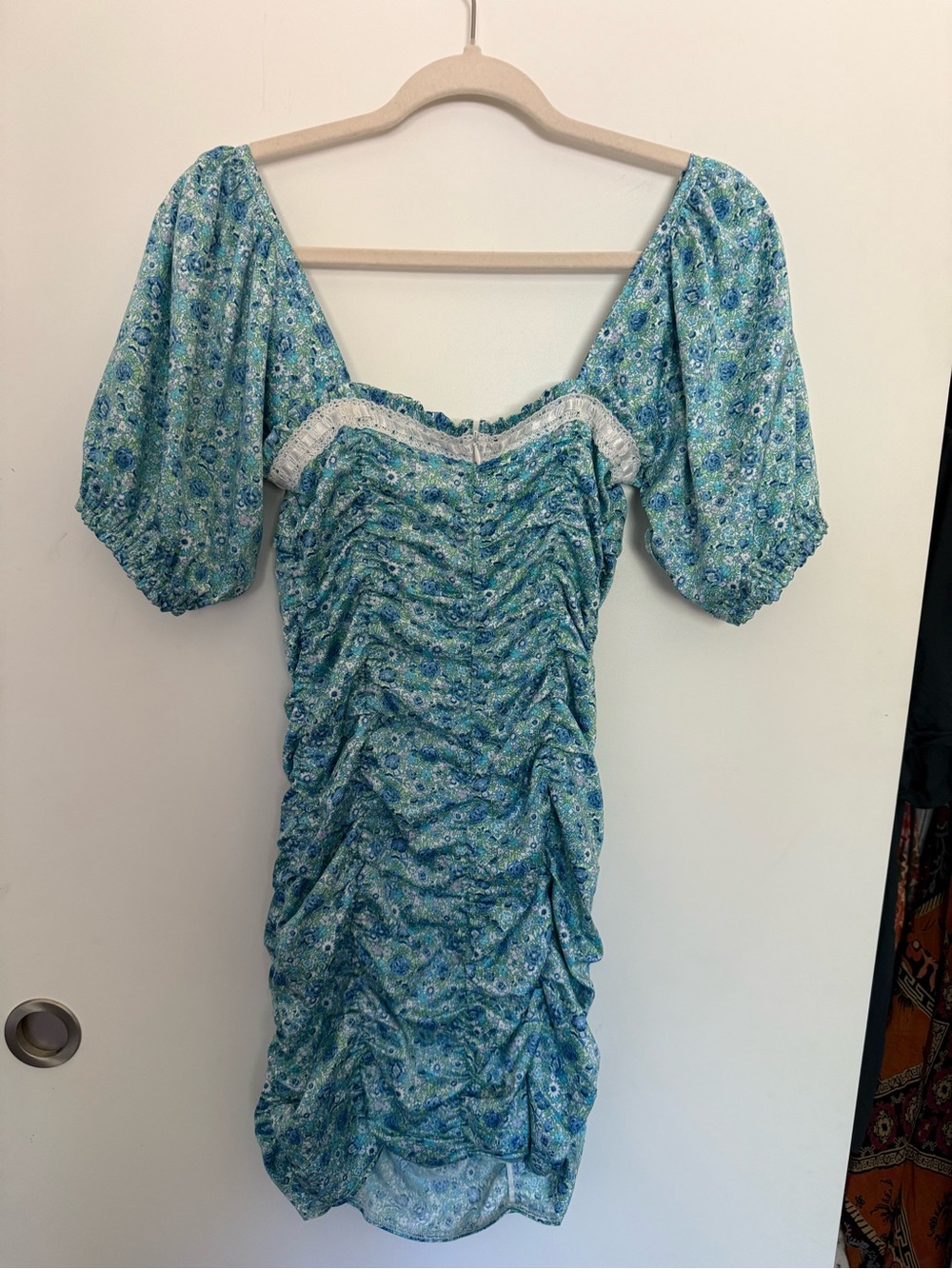 For Love & Lemons Victoria’s Secret Alana Ruched Blue Floral Dress - Picture 3 of 6